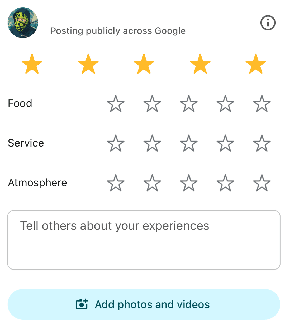 Generic Google review screen example